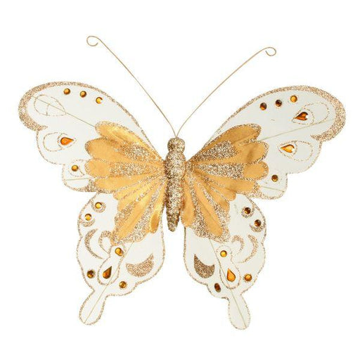 24cm Gold Fabric & Glitter Butterfly (Pack of 6) - Lost Land Interiors