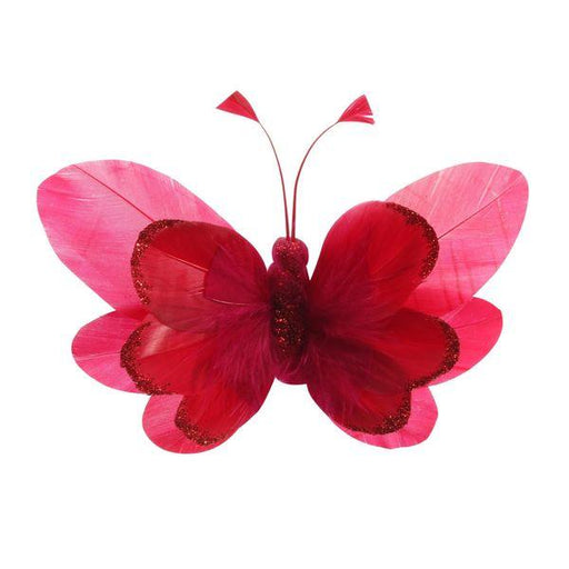 14cm Red Feather & Glitter Butterfly (Pack of 6) - Lost Land Interiors