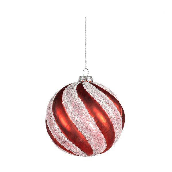 Red and White Glass Bauble with Swirl Pattern (Dia10cm) - Lost Land Interiors