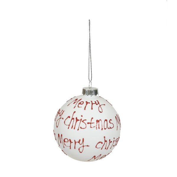 Bauble Red Merry Christmas White Glass (Dia8cm) - Lost Land Interiors