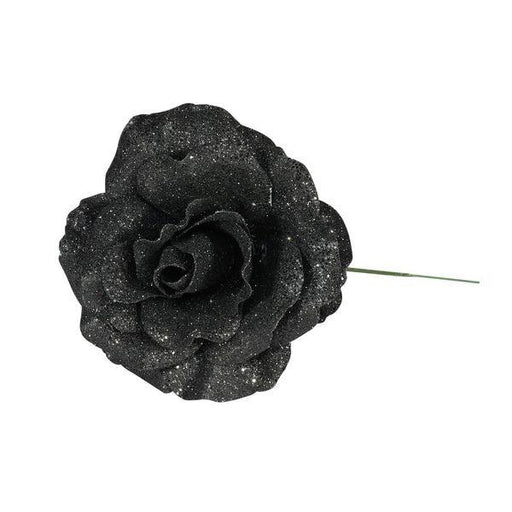 Black Rose with Glitter (Dia21cm) Artificial Flower Stems - Lost Land Interiors