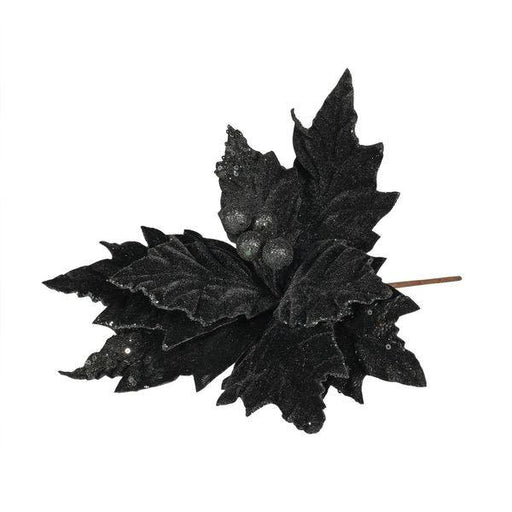 Black Velvet Poinsettia with Glitter Edge (Dia28cm) - Lost Land Interiors