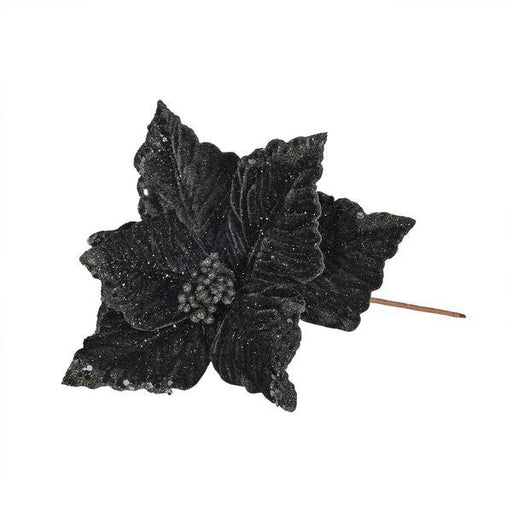 Black Velvet Poinsettia with Glitter Edge (Dia24cm) - Lost Land Interiors