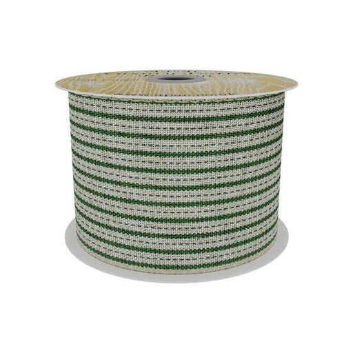 Natural and Green Striped Fabric Ribbon (63mm x 9m) - Lost Land Interiors