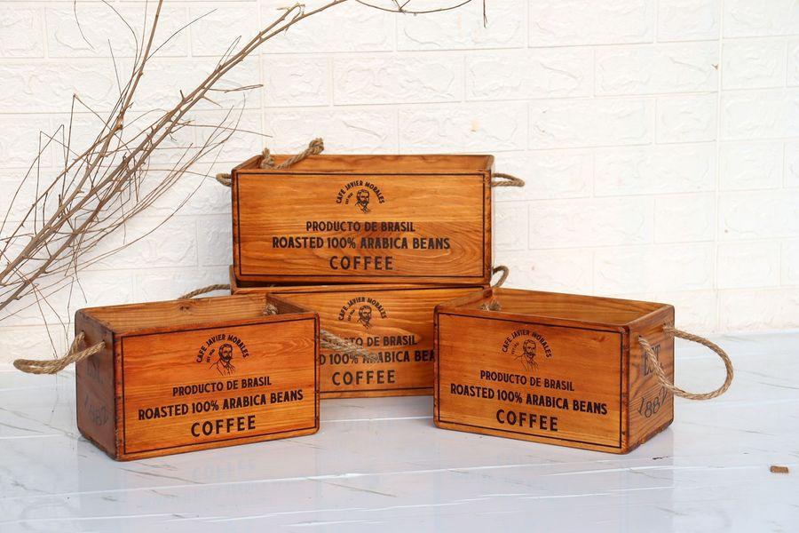 Set of 4 Coffee Crates with Rope Vintage Style Crates - Lost Land Interiors