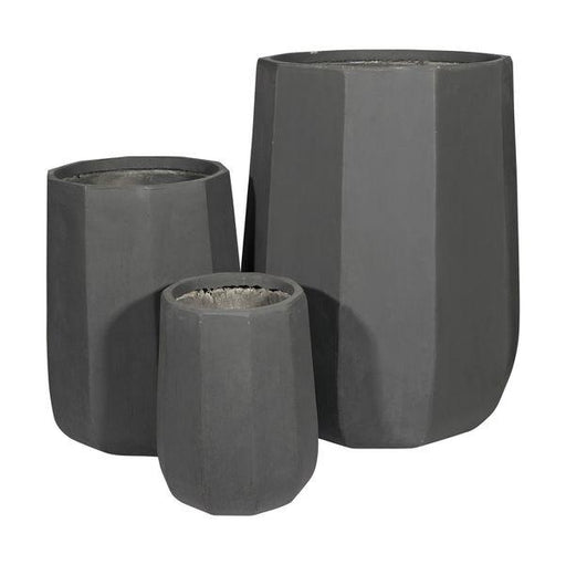 Set of 3 Dark Grey Hortus Geometric Vase Outdoor Planters - Lost Land Interiors