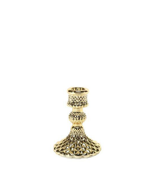 Flora Candlestick - Electroplate Gold Glass (10cm) - Lost Land Interiors