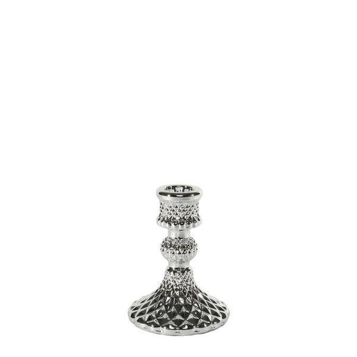 Flora Candlestick -Electroplate Silver Glass (10cm) - Lost Land Interiors
