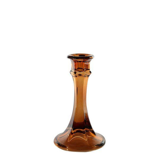 Genevive Candlestick- Mocha Coloured Glass Candle Holder (15cm) - Lost Land Interiors