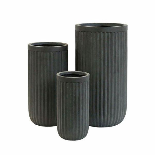 Set of 3 Hortus Corrugated Vases Outdoor Planters Fibre Clay - Lost Land Interiors