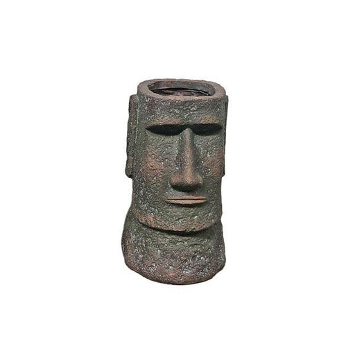 Small Bronze Moai Outdoor Planter Easter Island Heads Pot Fiber Clay - Lost Land Interiors