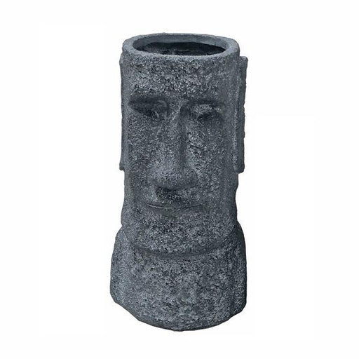 Large Grey Moai Outdoor Planter Easter Island Heads Pot Fiber Clay - Lost Land Interiors