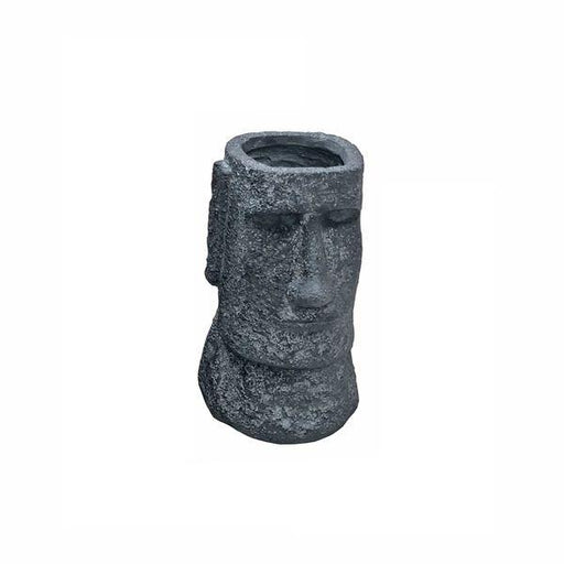 Small Grey Moai Outdoor Planter Easter Island Heads Pot Fiber Clay - Lost Land Interiors