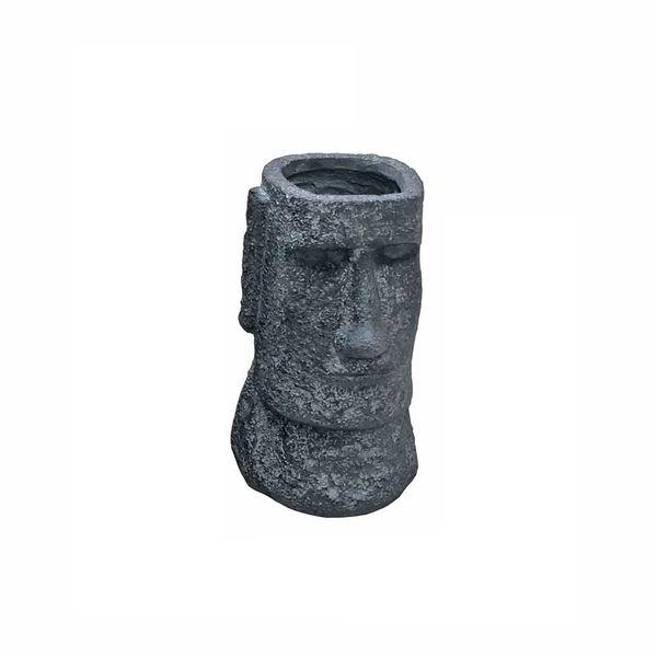 Small Grey Moai Outdoor Planter Easter Island Heads Pot Fiber Clay - Lost Land Interiors