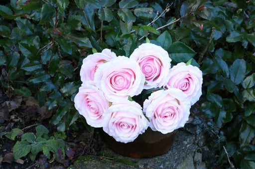 Rose Bunch Pink Artificial Silk Roses Flowers - Lost Land Interiors