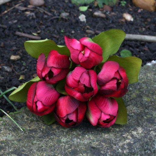 Artificial Tulip Bunch Red Silk Flowers - Lost Land Interiors
