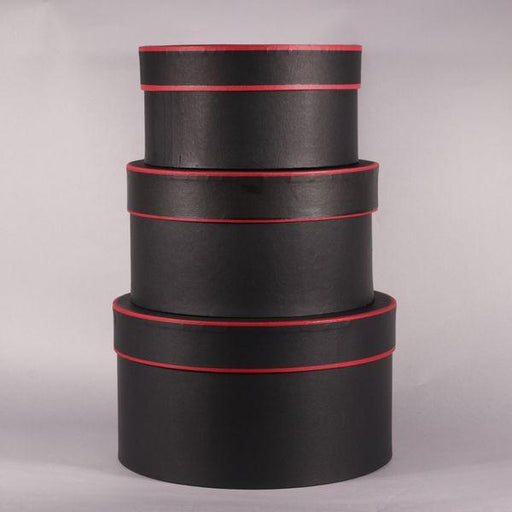 Black and Red Round Hat Boxes Set of 3 - Lost Land Interiors