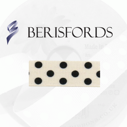 Grosgrain ribbon with black dots - 15mm x20m Spotty natural - Lost Land Interiors