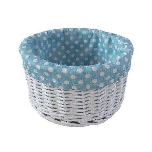 Painted wicker basket with blue polka dot lining - (23 x14cm) - Lost Land Interiors