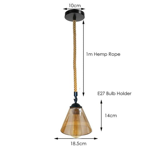 Vintage Industrial Glass Lampshade Edison Hemp Rope Metal Hanging Pendant Lightshade~2268 - Lost Land Interiors