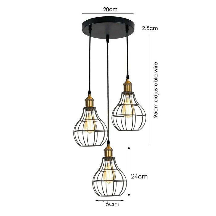 Vintage Modern Industrial Wire Cage Style Retro Ceiling Pendant Light 3 Head Ceiling Lamp~2025 - Lost Land Interiors