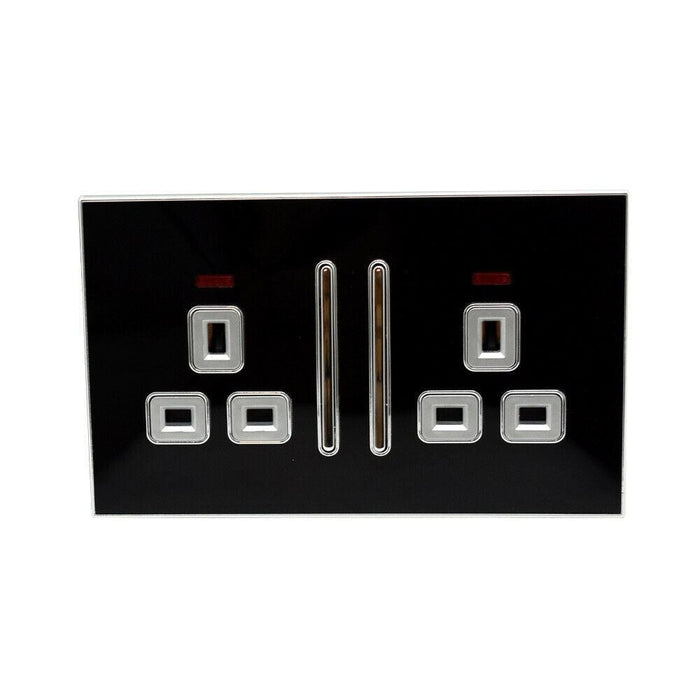 Decorative Black Glossy Main Plug Sockets Full Range Satin Gold Inserts UK~2309 - Lost Land Interiors