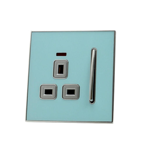 Decorative Blue Glossy Main Plug Sockets Full Range Satin Gold Inserts UK~2307 - Lost Land Interiors