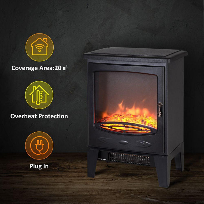 Electric Heater Freestanding Fireplace Artificial Flame Tempered Glass Casing - Lost Land Interiors