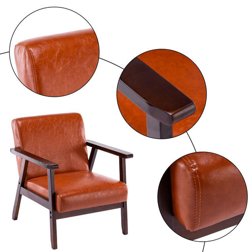 Faux Leather and Walnut Wood Armchair - Lost Land Interiors