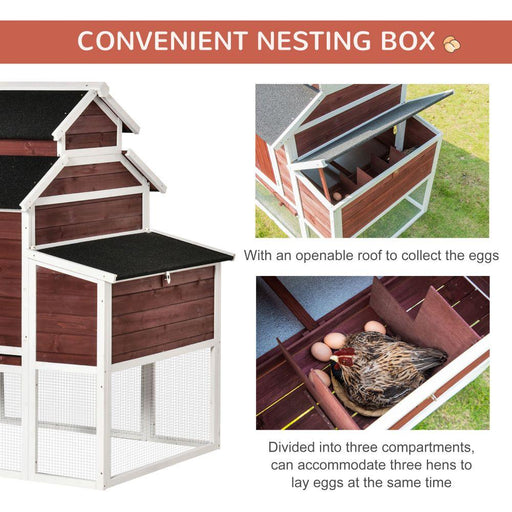 207cm Wooden Chicken Coop Hen House w/ Run, Nesting Box, Removable Tray - Lost Land Interiors