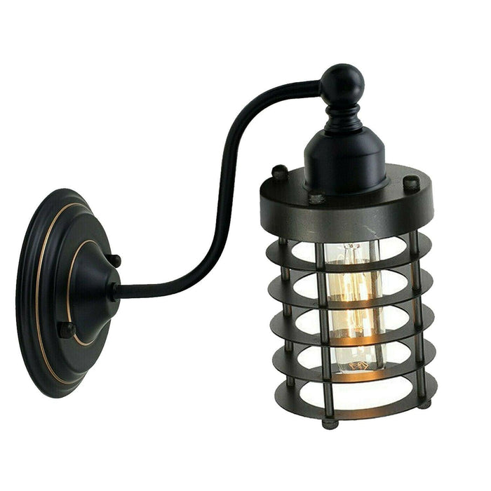 Industrial Wall Mounted Lights Black Sconce Wire Cage Lamps set~2164 - Lost Land Interiors
